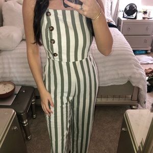 Green and white stripped Jumpsuit